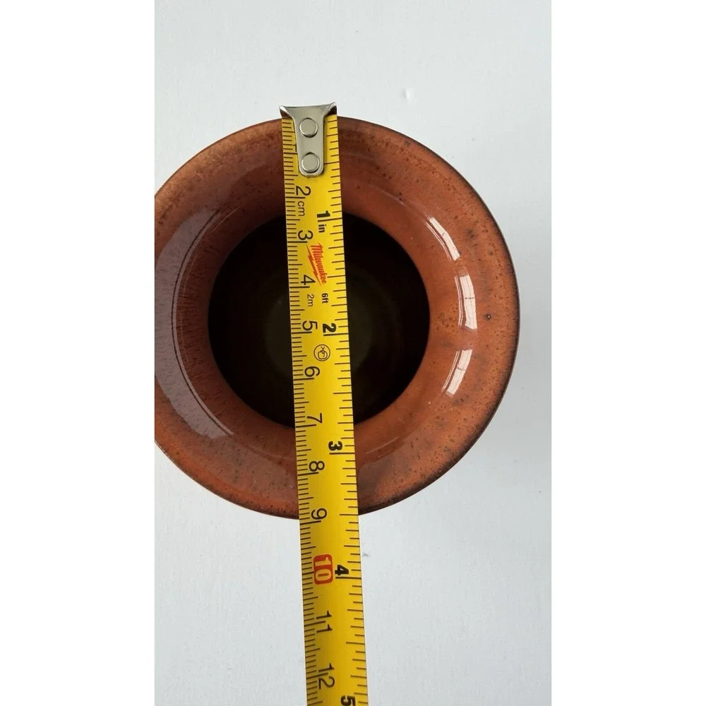 Handmade Earth Tone Glazed Pottery Vase 4 Inch Orange Brown Glossy Clay